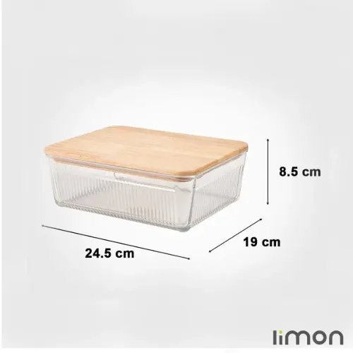 ظرف شیشه ای شیاردار 2.250 لیتر درب چوبی لیمون 2192