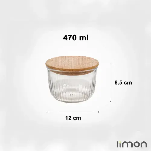 کاسه گرد شیشه ای لیمون 470 میلی لیتر درب چوبی 2175