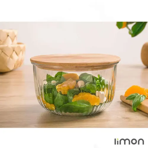 کاسه گرد شیشه ای لیمون بهترین نگهدارنده مواد غذایی خشک و تر