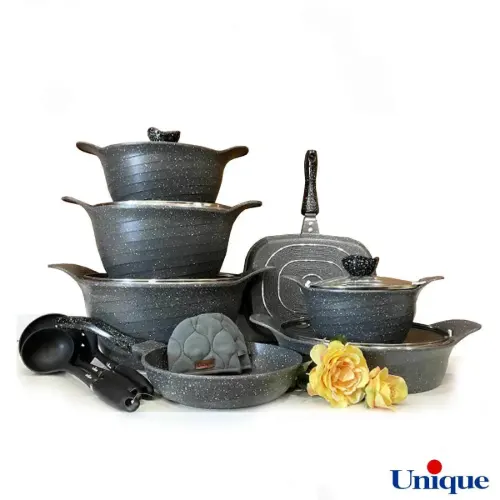 خرید سرویس قابلمه 16 پارچه طوسی گرانیتی رز UN-7759