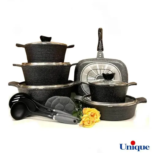 سرویس قابلمه یونیک 15 پارچه لاین مشکی گرانیتی UN-7982
