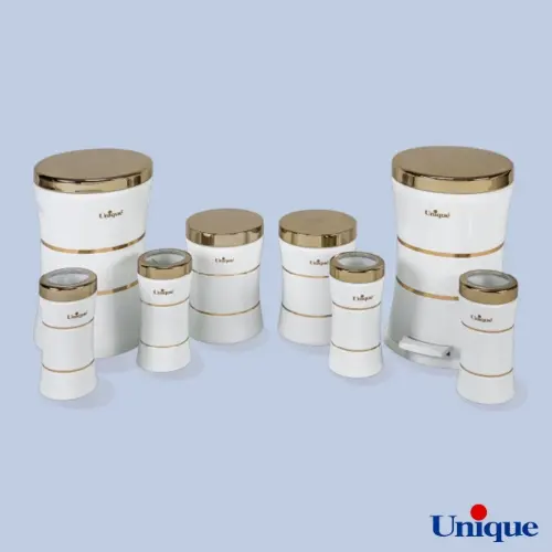سرویس 8 پارچه کمر باریک خطی سفید طلایی یونیک UN-4596