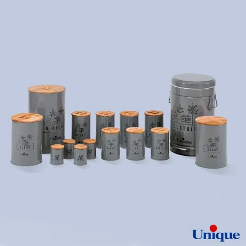 سرویس آشپزخانه 15 پارچه یونیک فانتزی طوسی درب بامبو UN-8015