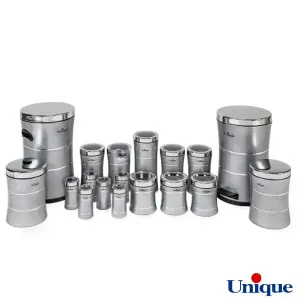 سرویس آشپزخانه 18 پارچه کمر باریک خطی نقره ای استیل یونیک UN-4688
