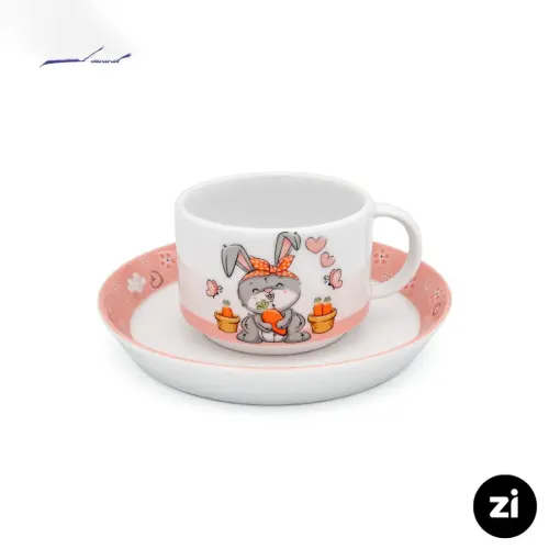 فنجان و نعلبکی چای خوری چینی زرین ZI فرم اس هپی ربیت 2 پارچه