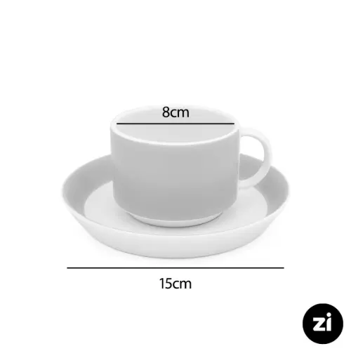 فنجان و نعلبکی چای خوری چینی زرین ZI فرم اس پاستل طوسی 2 پارچه