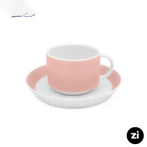 فنجان و نعلبکی چای خوری چینی زرین ZI فرم اس پاستل صورتی 2 پارچه