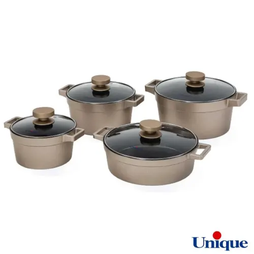 سرویس قابلمه گرانیتی 8 پارچه یونیک مدل دیاموند بژ UN-8503