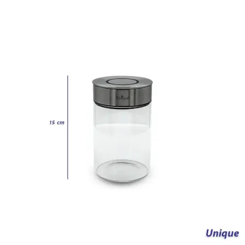 بانکه شیشه ای درب استیل یونیک 15 سانت UN-1704