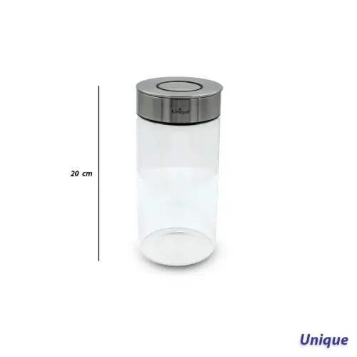 بانکه شیشه ای درب استیل یونیک 20 سانت UN-1702