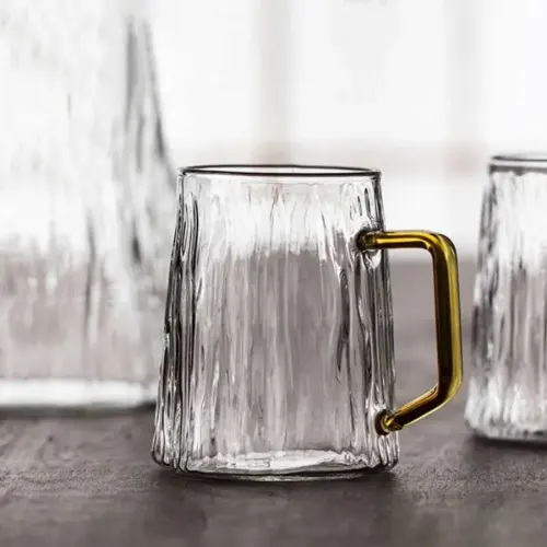 لیوان دسته رنگی پیرکس شیار دار 450 میل