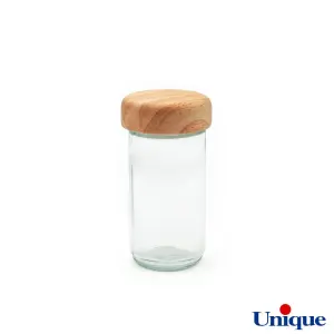 بانکه شیشه ای یونیک با درب چوبی 10×5.5 سانتیمتر