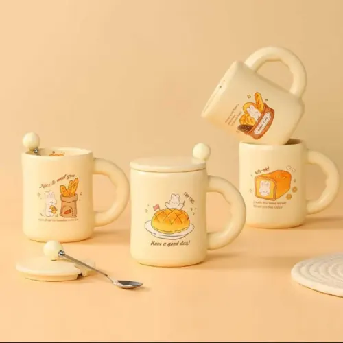 ماگ سرامیکی BAKE YOUR DAY درب دار همراه با قاشق