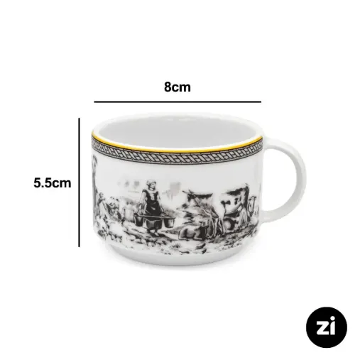 فنجان و نعلبکی چای خوری چینی زرین ZI فرم اس ویلیج 2 پارچه