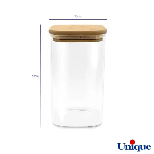بانکه شیشه ای 17 سانتیمتر مربع درب چوبی یونیک UN-1762
