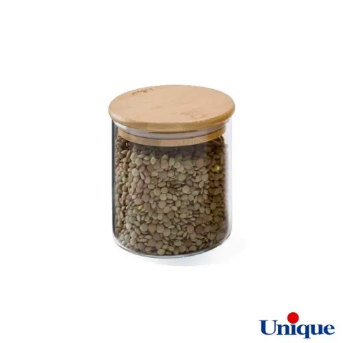 بانکه شیشه ای مربع 10 سانتیمتر درب چوبی یونیک UN-1750