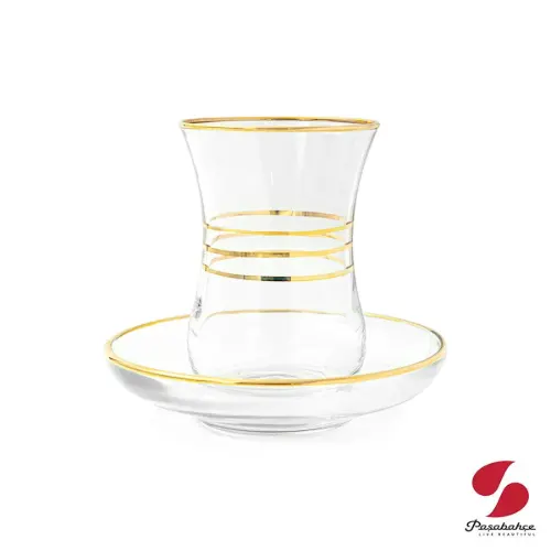استکان نعلبکی کمر باریک طلایی پاشاباغچه 12 پارچه کد 97177