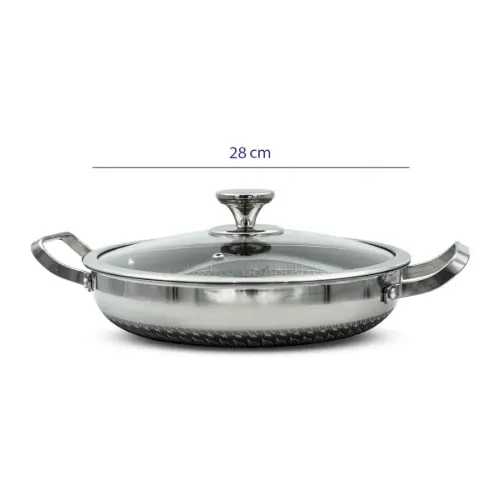 تابه استیل کربنی دو دسته مدل CC8016-28T درب دار