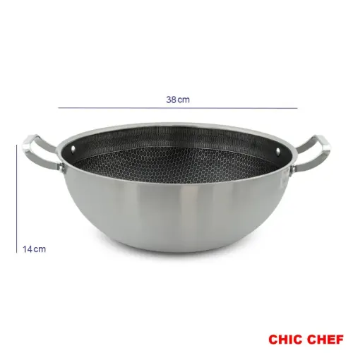 تابه ووک استیل کربنی دو دسته چیک چف