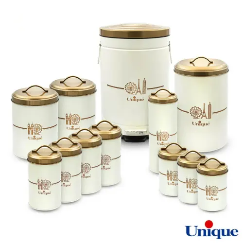 سرویس 12 پارچه فانتزی کرم ایفل درب طلایی یونیک UN-8029