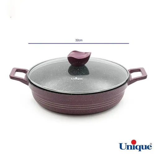 قیمت سرویس قابلمه گرانیتی یونیک 16 پارچه بادمجانی کلاسیک UN-7717