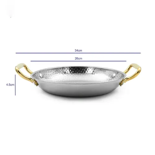 ابعاد ماهیتابه استیل دسته طلایی داخل چکشی سایز 26 POT-26