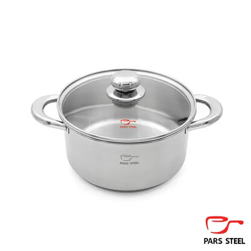 قابلمه پارس استیل کف سه لایه درب پیرکس سایز 22