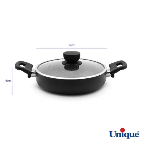 ابعاد تابه دو دسته یونیک گرانیت مشکی UN-8123