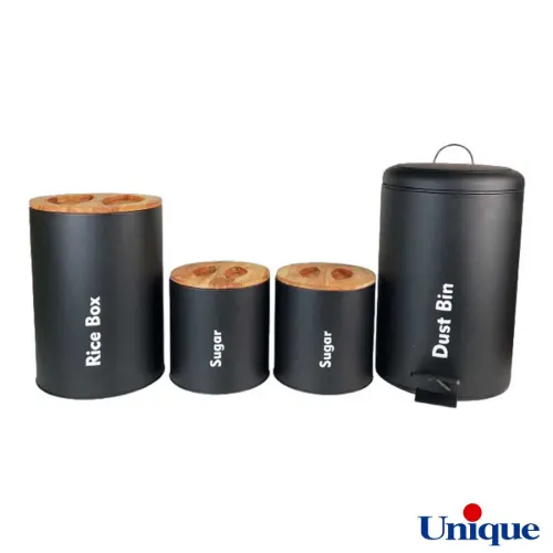 سرویس آشپزخانه یونیک 4 پارچه UN-8016 مشکی مات درب بامبو