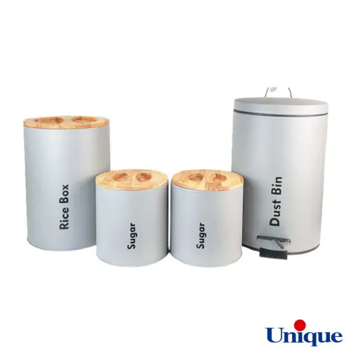سرویس آشپزخانه یونیک 4 پارچه UN-8026 طوسی روشن درب بامبو