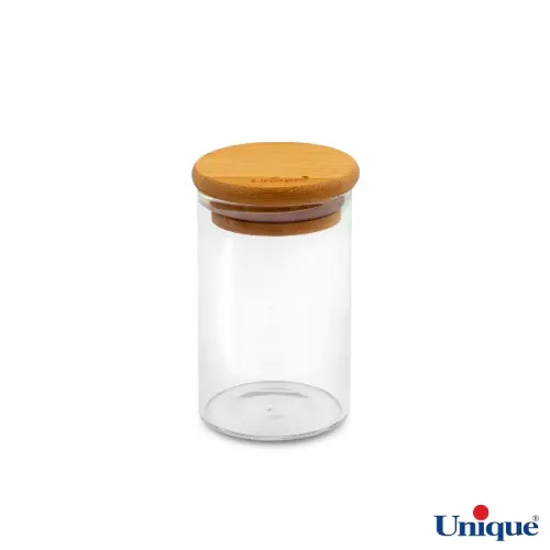 ظرف ادویه شیشه ای یونیک 9.5 سانتی متری درب چوبی UN-1752