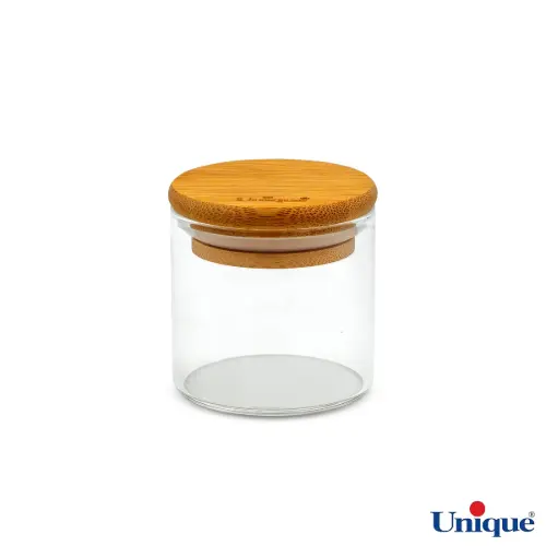 ظرف ادویه شیشه ای یونیک 6 سانتی متری درب چوبی UN-1756