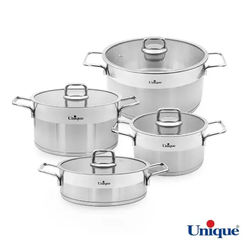 سرویس قابلمه UN-9990 یونیک 8 پارچه تمام استیل مدل فلت