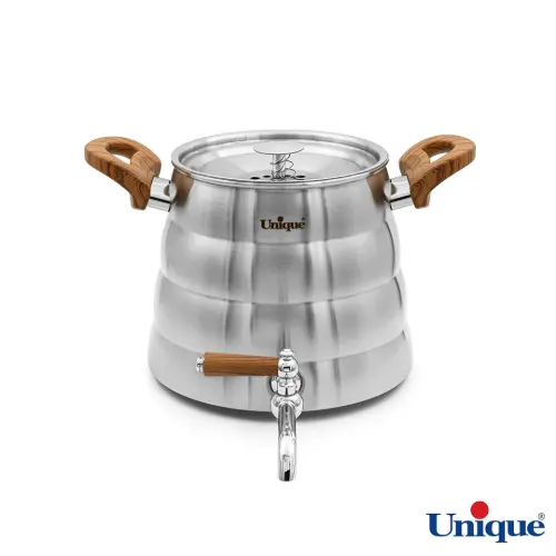 قیمت کتری و قوری یونیک UN-7250 شیر دار استیل 4 لیتری دسته چوبی