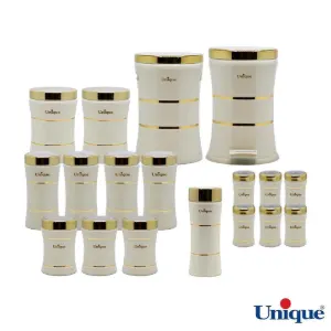 سرویس آشپزخانه 18 پارچه یونیک کمرباریک خطی کرم طلایی UN-4599