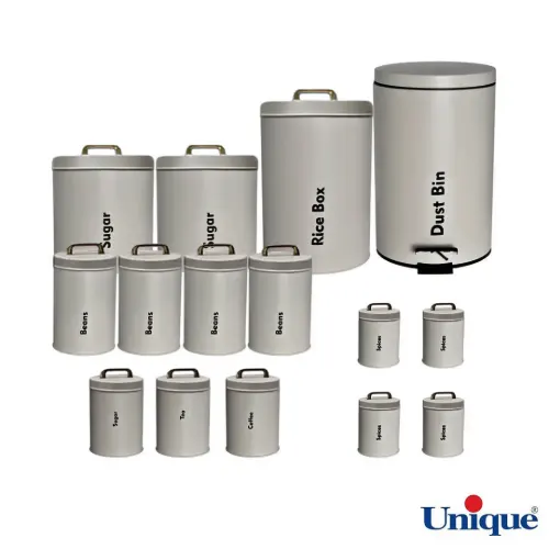 سرویس آشپزخانه یونیک 16 پارچه UN-8079 طوسی روشن با درب فلزی