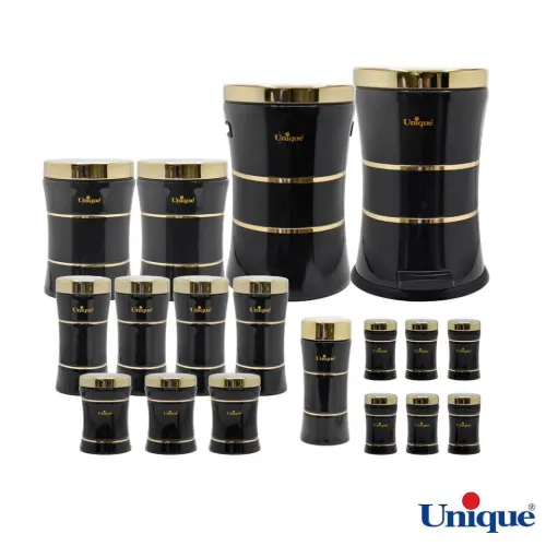 سرویس آشپزخانه 18 پارچه یونیک کمر باریک خطی مشکی براق طلا UN-4698