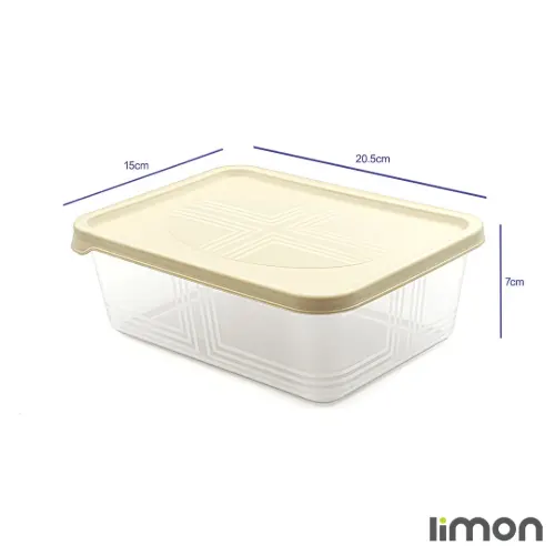 ابعاد ظرف مستطیل پلاستیکی 1.3 لیتر 3 عددی لیمون 2406