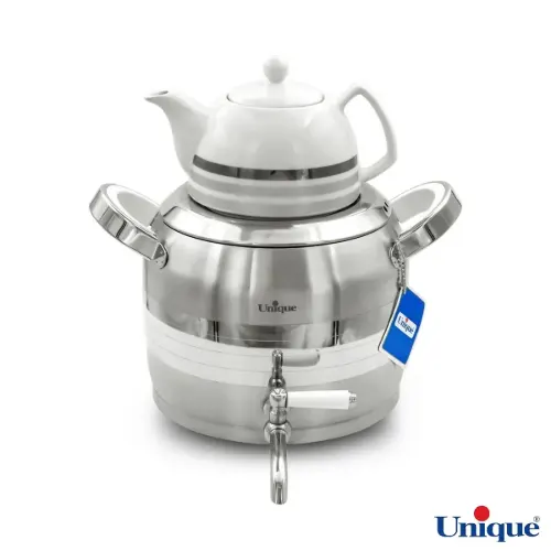 کتری استیل 5 لیتر با قوری چینی طرح ترک یونیک UN-7295 دسته کالیت نسوز