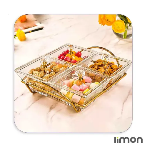 اردورخوری شیشه ای لیمون مربع 4 خانه