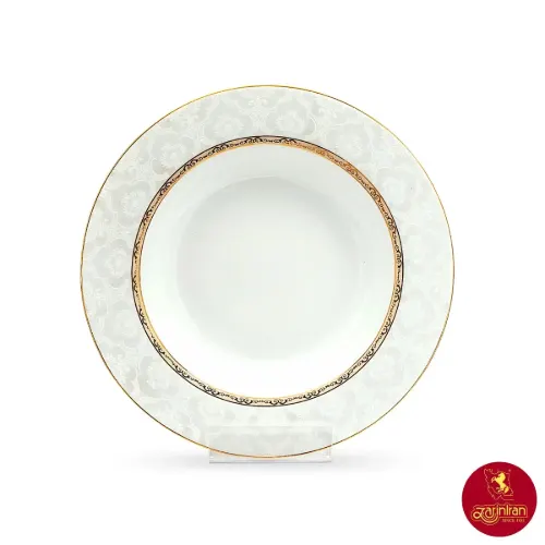 بشقاب گود چینی زرین ایتالیا اف طرح هدیه طلایی سایز 22 درجه عالی