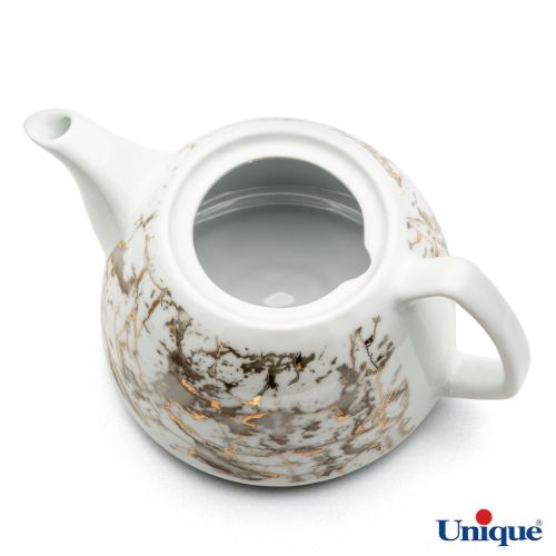 قوری چینی یونیک مدل گرانیت طلایی